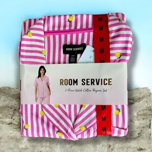 Room Service Pink Striped Lemon Short Sleeve Pajama Set